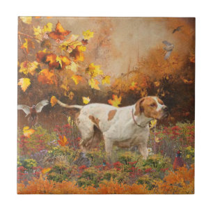 English pointer , Autumn Tapestry Poster Triptych  Ceramic Tile