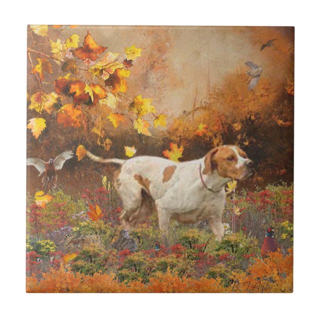 English pointer , Autumn Tapestry Poster Triptych  Ceramic Tile (Front)