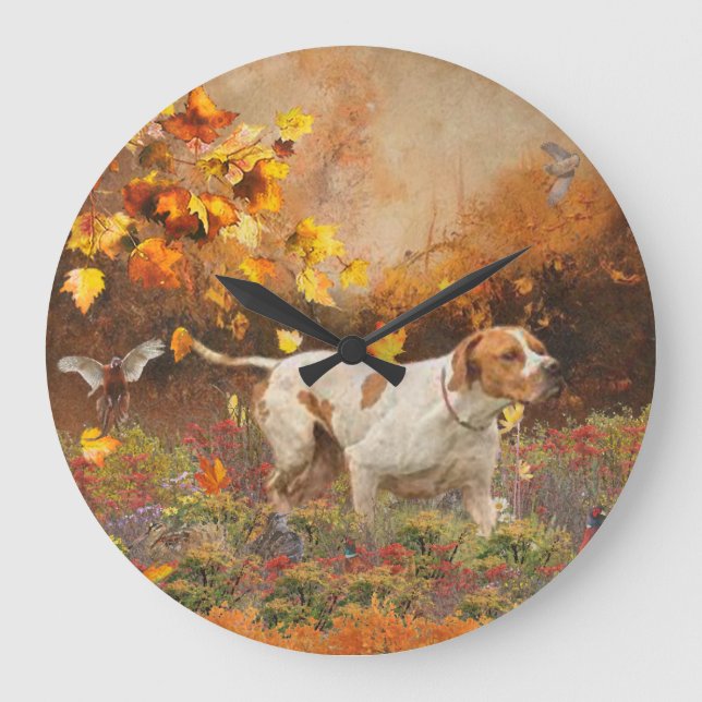 English pointer , Autumn Tapestry Sign Large Clock (Front)