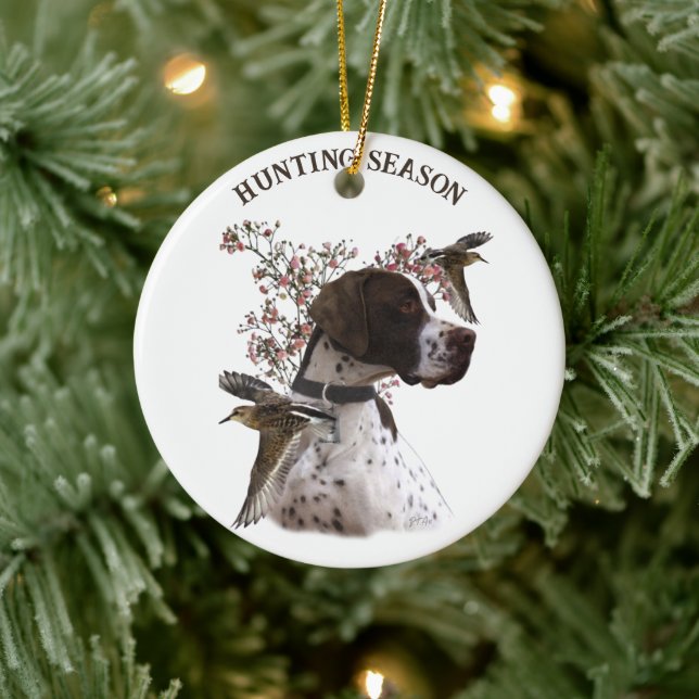 English pointer, bird hunting  ceramic ornament (Tree)