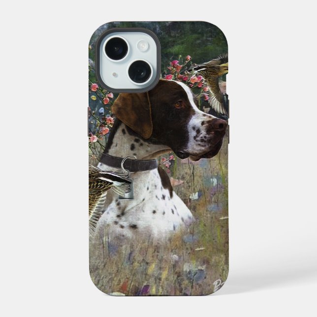 English pointer, bird hunting  iPhone 15 case (Back)
