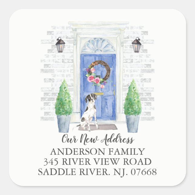 English Pointer Blue Door New Address Label (Front)