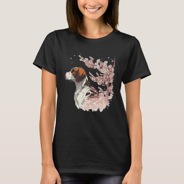 English Pointer Cherry Blossom Dog Breed Japanese  T-Shirt (Front)