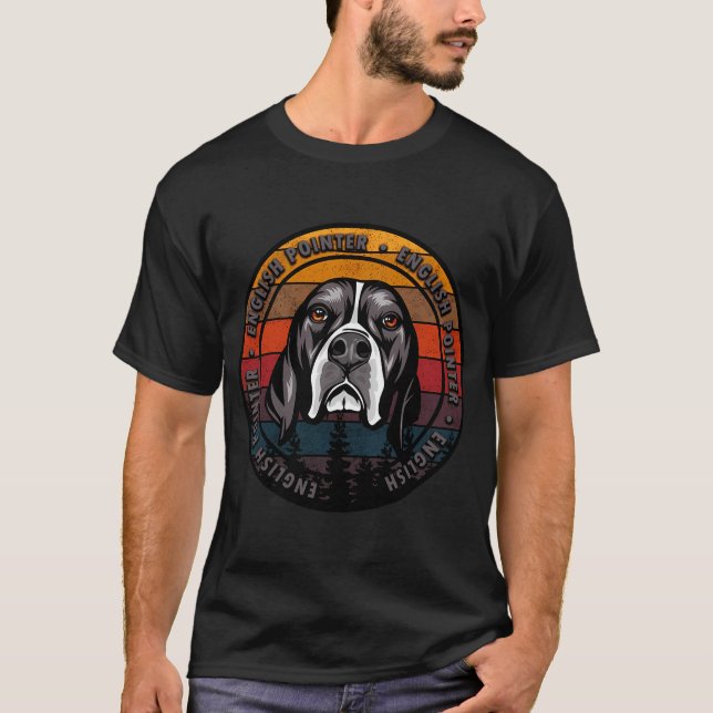 English Pointer distressed sunset retro dog face  T-Shirt (Front)