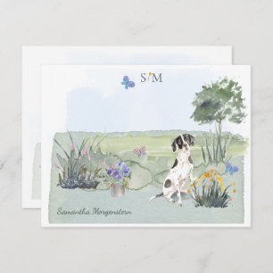 English Pointer Dog Butterfly Monogram and Name  Card
