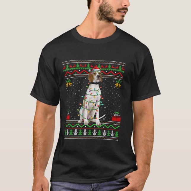 English Pointer Dog Christmas Lights Santa Ugly Sw T-Shirt (Front)