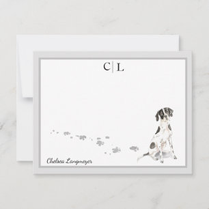 English Pointer Dog Gray Border Monogram & Name Card