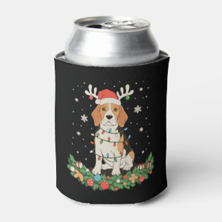 English Pointer Dog Reindeer Hat Christmas Lights Can Cooler