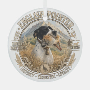 English Pointer Hunting ,Chukar partridge Glass Tree Decoration