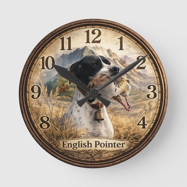 English Pointer Hunting ,Chukar partridge Round Clock (Front)