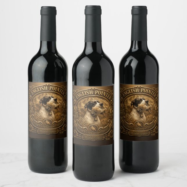English Pointer Hunting ,Chukar partridge Wine Label (Bottles)