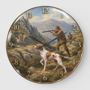 English Pointer, Partridge Hunting Large Clock