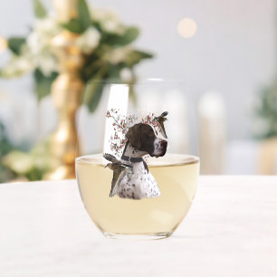 English pointer stemless wine glass