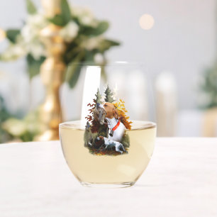 English pointer stemless wine glass