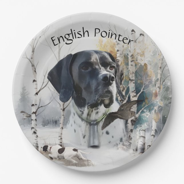 English Pointer , Woodcock Hunting Season , Art  Paper Plate (Front)