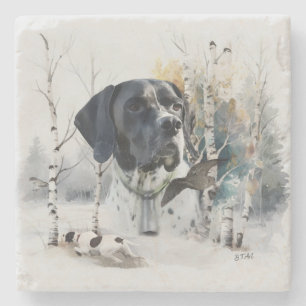 English Pointer , Woodcock Hunting Season , Art Stone Coaster