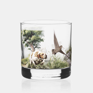 English Pointer , Woodcock Hunting Season , Art  Whiskey Glass