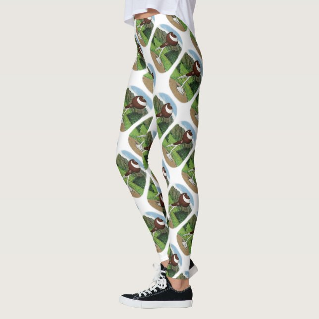 English Pouter Pigeon With Mountains Leggings (Left)