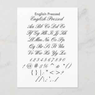English Pressed - Zazzle Font Sampler Sheet Postcard