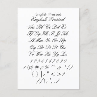 English Pressed - Zazzle Font Sampler Sheet Postcard