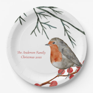 English Redbreast Robin Bird Holiday Christmas Paper Plate
