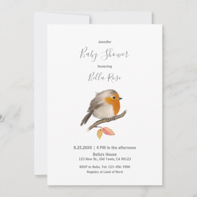 English Robin Bird Invitation (Front)