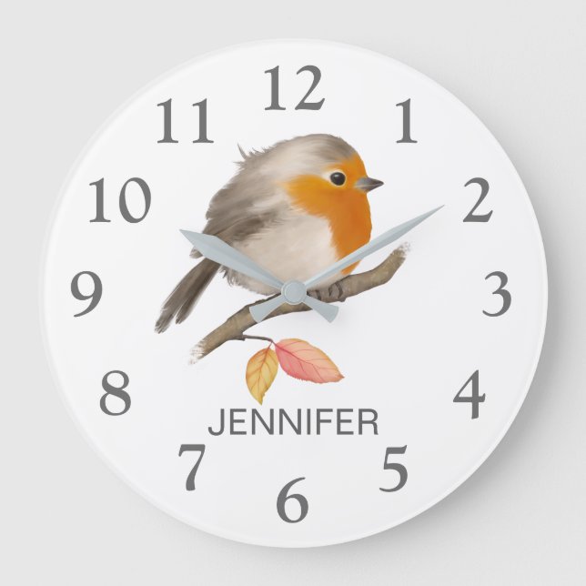 English Robin Bird Large Clock (Front)