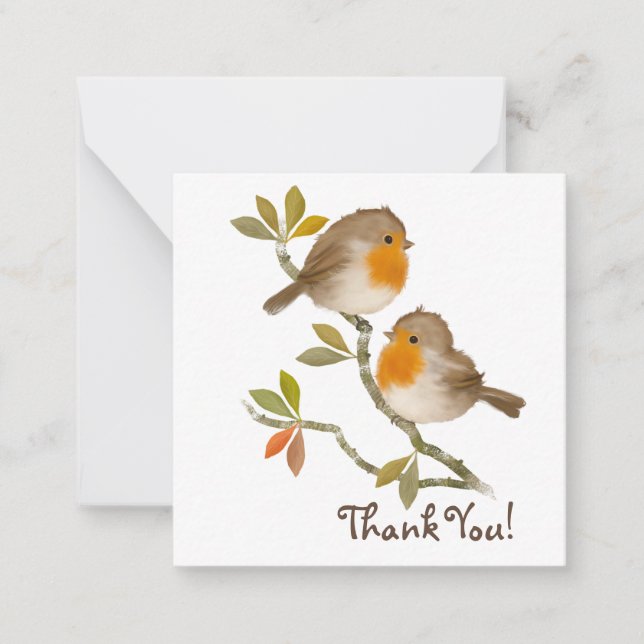 English Robin Birds Thank You Note card (Front)