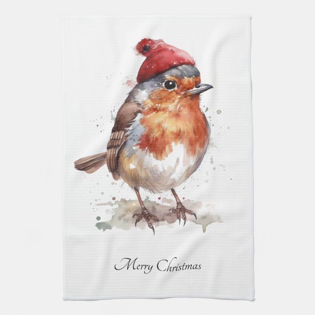 English Robin Christmas Kitchen Charm Tea Towel (Vertical)