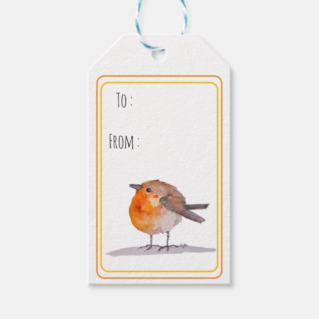 English Robin Watercolour Gift Tags (Front)