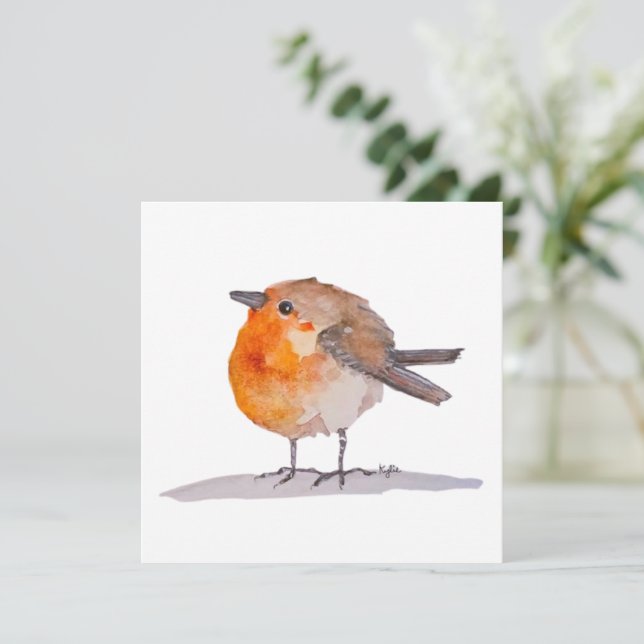 English Robin Watercolour Holiday Card (Standing Front)