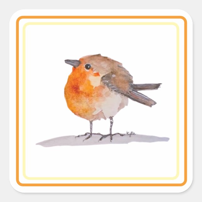 English Robin Watercolour Square Sticker (Front)