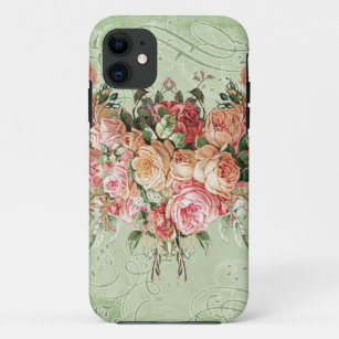 English Rose Bouquet, Vintage n Modern Swirl Leaf iPhone 11 Case