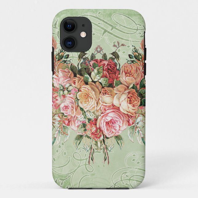 English Rose Bouquet, Vintage n Modern Swirl Leaf Case-Mate iPhone Case (Back)