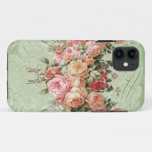 English Rose Bouquet, Vintage n Modern Swirl Leaf Case-Mate iPhone Case (Back (Horizontal))