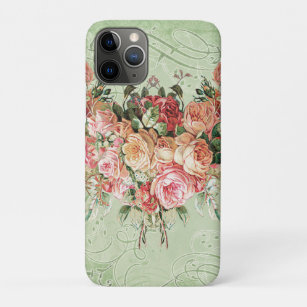English Rose Bouquet, Vintage n Modern Swirl Leaf iPhone 11 Pro Case