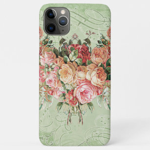 English Rose Bouquet, Vintage n Modern Swirl Leaf iPhone 11 Pro Max Case