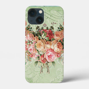 English Rose Bouquet, Vintage n Modern Swirl Leaf iPhone 13 Mini Case