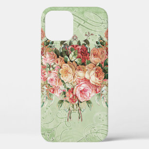 English Rose Bouquet, Vintage n Modern Swirl Leaf iPhone 12 Pro Case