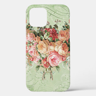 English Rose Bouquet, Vintage n Modern Swirl Leaf iPhone 12 Case