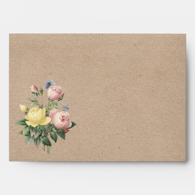 English Rose Butterfly Flower Garden Wedding Envelope (Front)