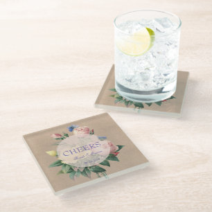 English Rose Butterfly Garden Wedding Cheers Glass Coaster