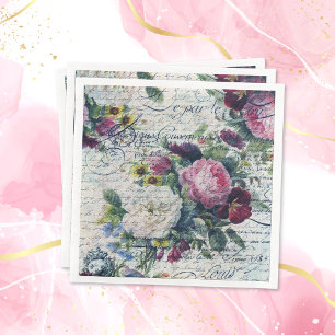 English Rose Florals Ephemeral Writings Decoupage Napkin
