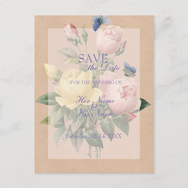English Rose Garden Wedding SAVE the Date Announcement Postcard (Front)