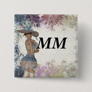 English rose romantic girl 15 cm square badge