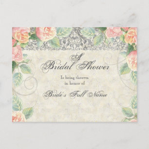 English Rose & Silver Bridal Shower Invitation Postcard
