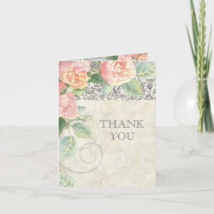 English Rose & Silver Thank You Notes