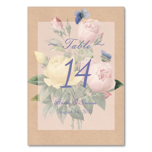 English Rose  Wedding Invitation Table Number (Front)