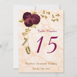English Roses 70th Birthday Table Number