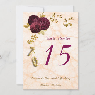 English Roses 70th Birthday Table Number